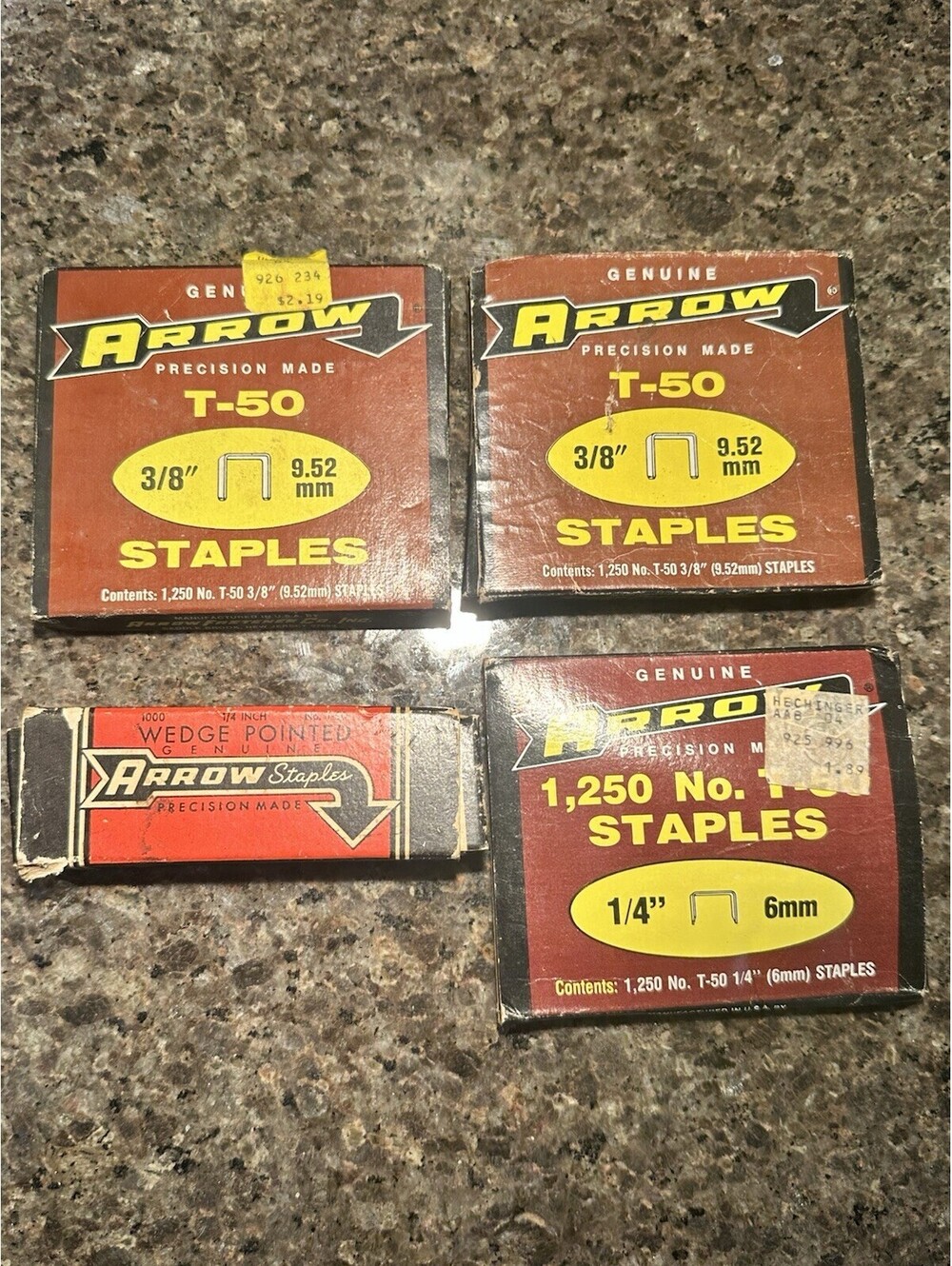 Vtg Lot of 4 Arrow Precision Made T50 Staples 3/8" & 1/4" Open Box Vintage